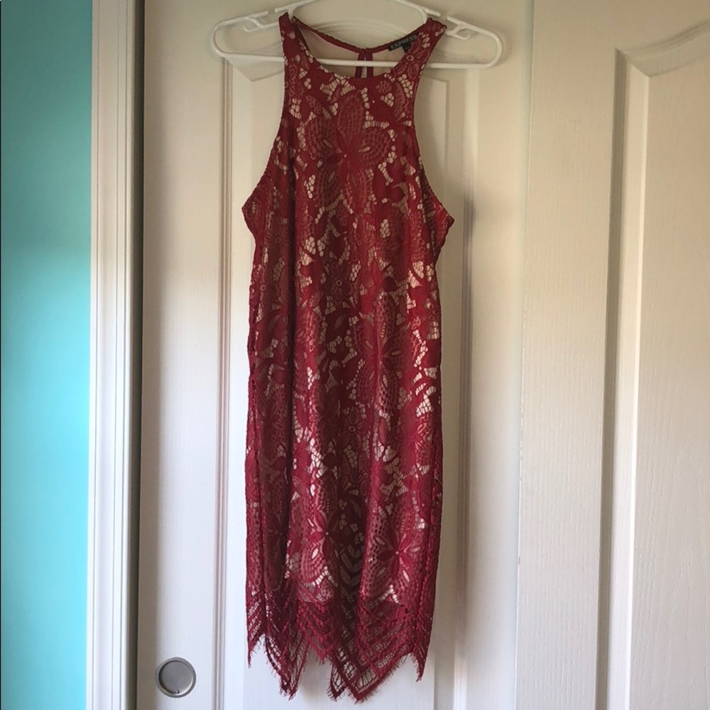 Red and Tan Lace Express Dress